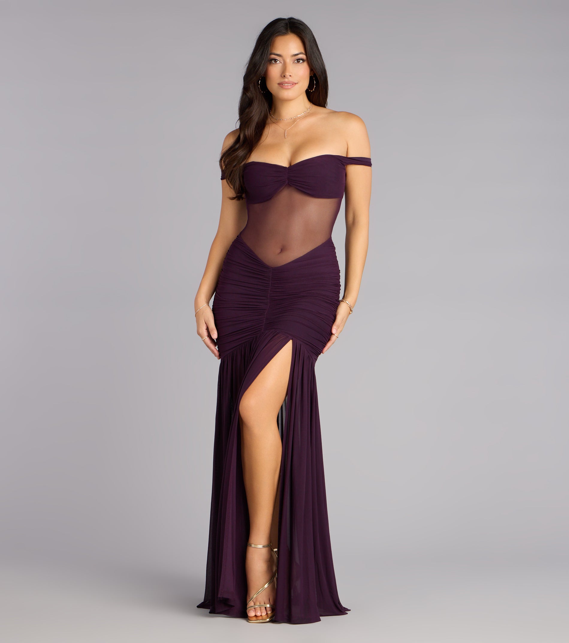 Eliza Sheer Mesh Off-The-Shoulder Mermaid Dress - Image 2