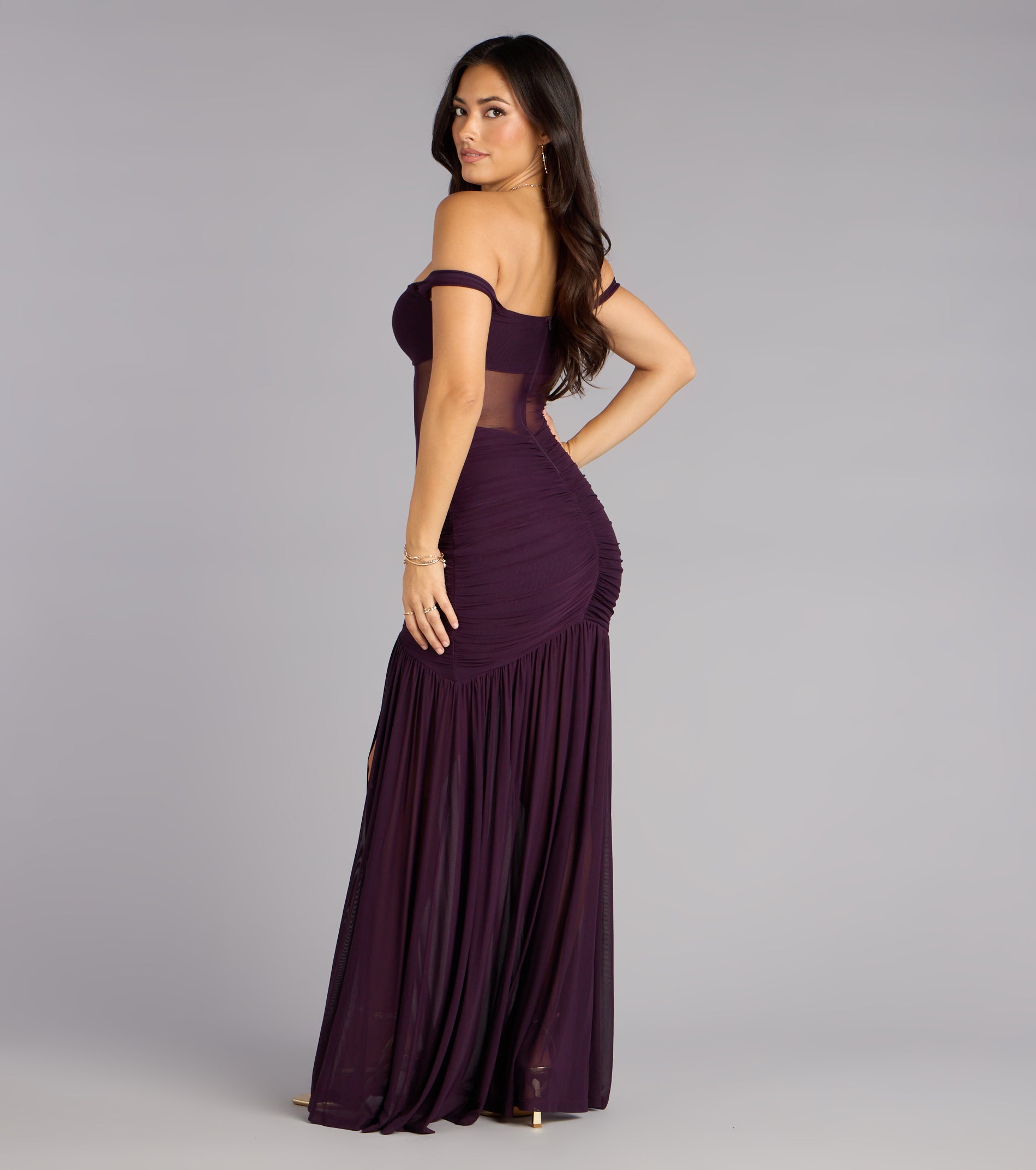 Eliza Sheer Mesh Off-The-Shoulder Mermaid Dress - Image 3