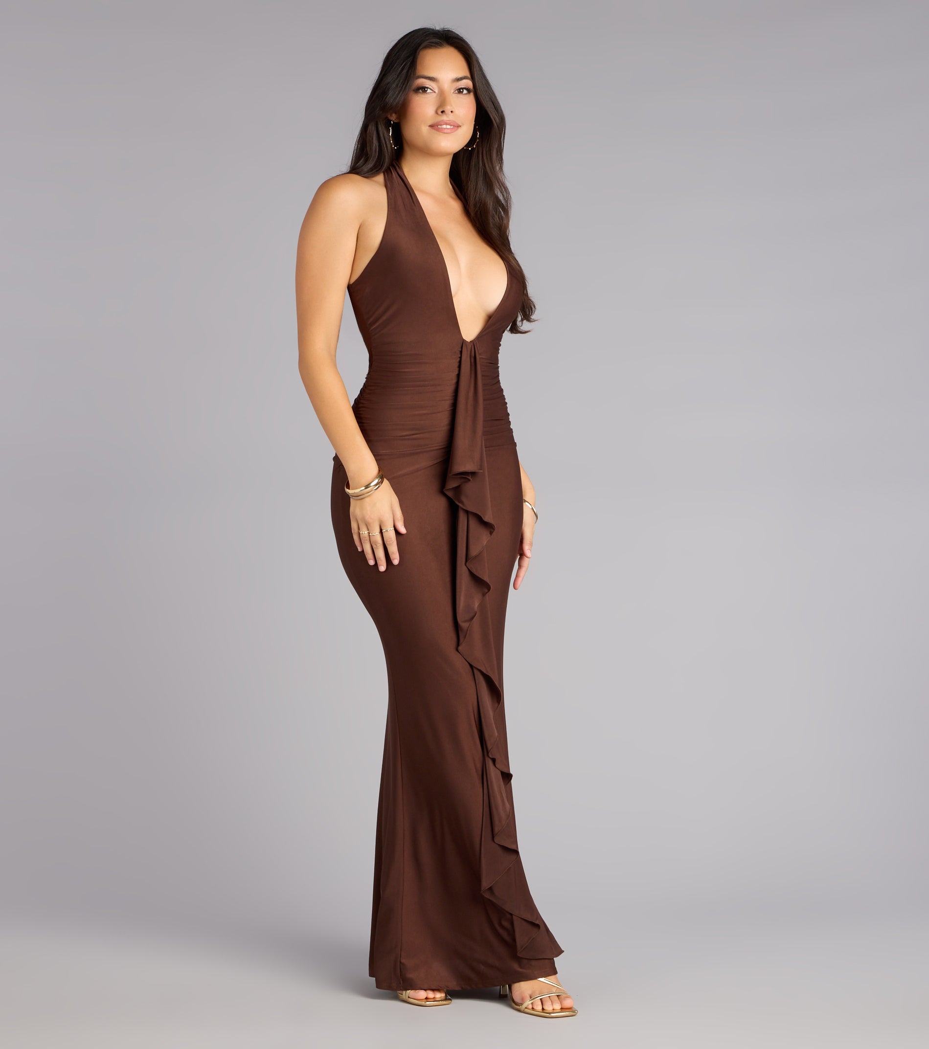 Night Whisper Plunge Ruffle Maxi Dress - Image 5