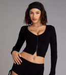 Trendy women’s tops, like the Everyday Long Sleeve Zip-Up Crop Top, bring effortless style for fall layering, lounging, or going out.