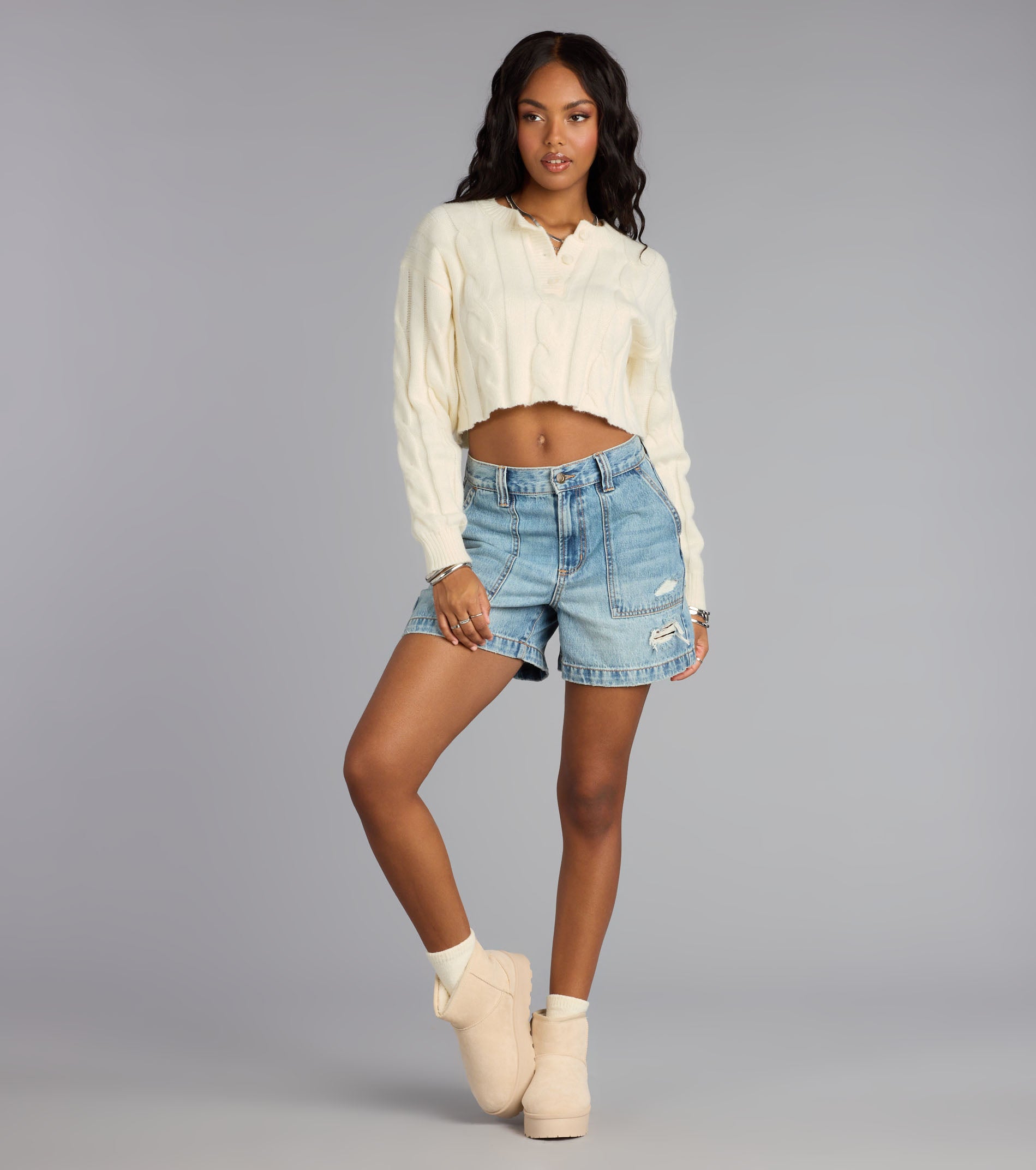This piece brings trend-right energy to the Season Chill Cable Knit Crop Sweater, perfect for fall outfits that stand out.