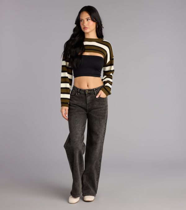 Trendy women’s tops in 0, like the Coffee Run Striped Sweater Topper, bring effortless style for fall layering, lounging, or going out.