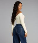 Trendy women’s tops in 0, like the Effortless Chic Knit Off-The-Shoulder Long Sleeve Bodysuit, bring effortless style for fall layering, lounging, or going out.