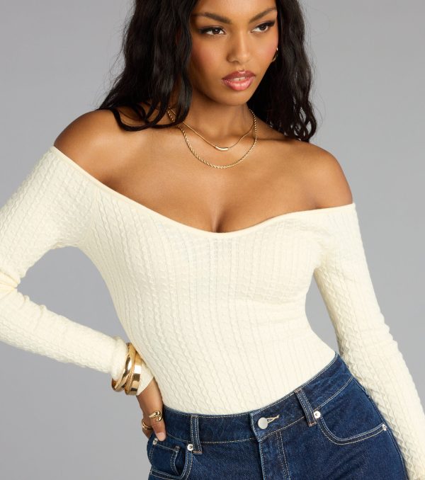 Trendy women’s tops in 0, like the Effortless Chic Knit Off-The-Shoulder Long Sleeve Bodysuit, bring effortless style for fall layering, lounging, or going out.