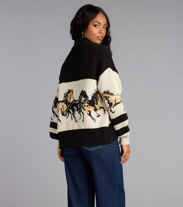 This piece brings trend-right energy to the Giddy Up Knit Horse Cardigan, perfect for fall outfits that stand out.