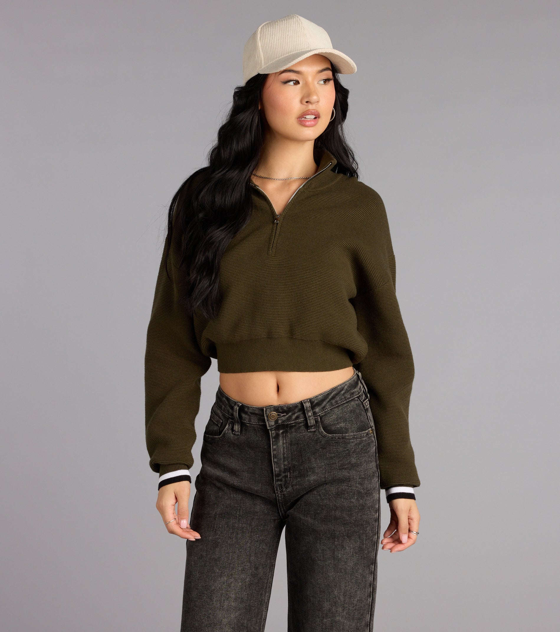 This piece brings trend-right energy to the Season Shift Mock Neck Crop Sweater, perfect for fall outfits that stand out.