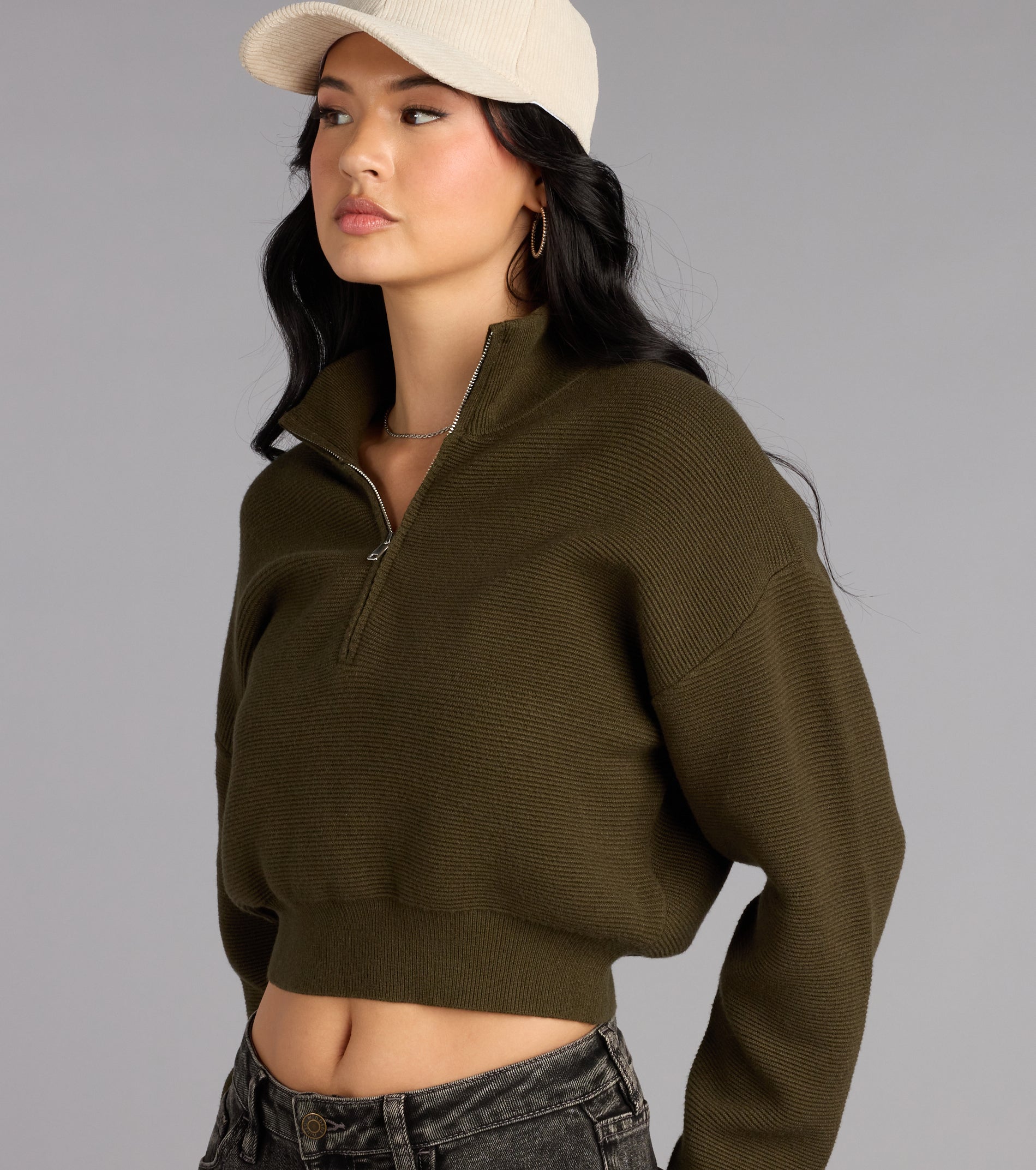 This piece brings trend-right energy to the Season Shift Mock Neck Crop Sweater, perfect for fall outfits that stand out.