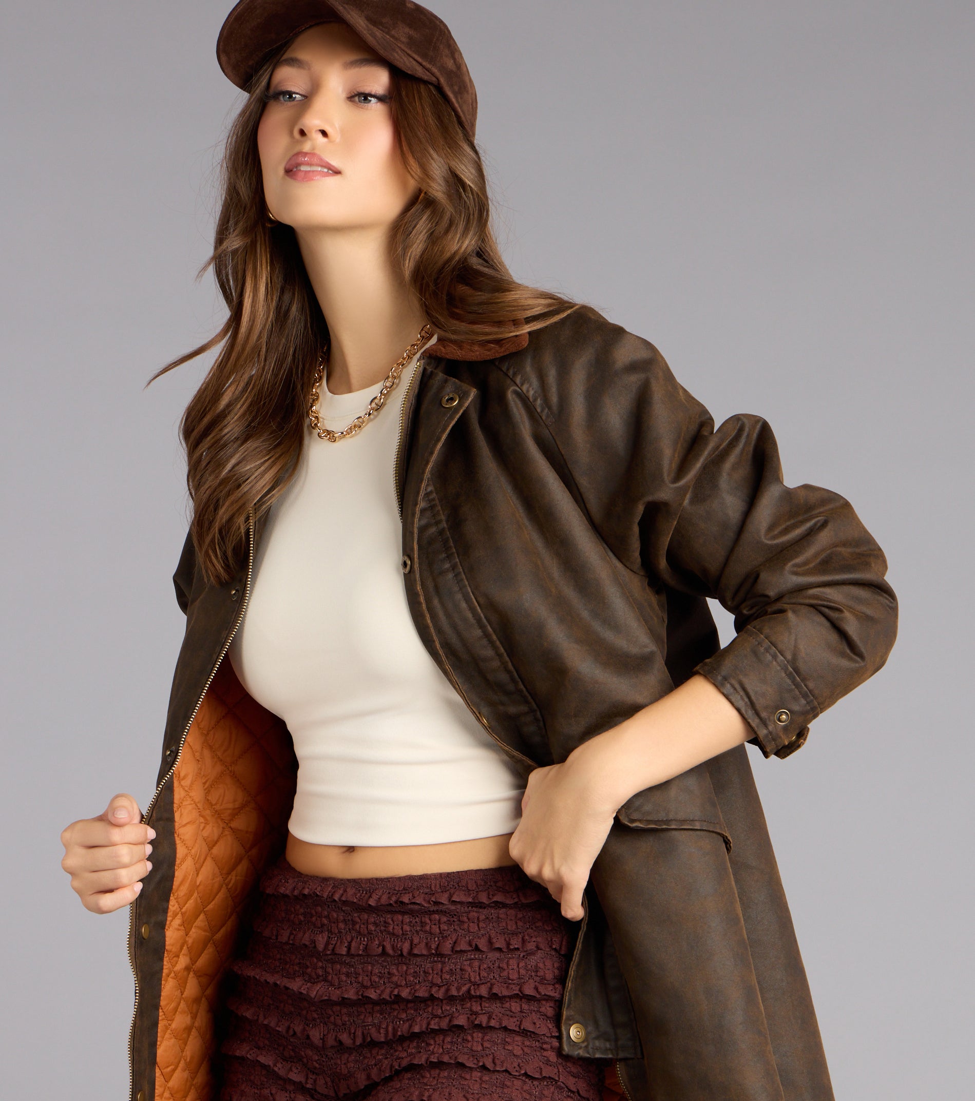 This brown piece brings trend-right energy to the City Drift Oversized Jacket, perfect for fall outfits that stand out.