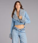 This light blue piece brings trend-right energy to the Ice Queen Removable Faux Fur Denim Jacket, perfect for fall outfits that stand out.