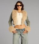 This piece brings trend-right energy to the Scene Stealer Faux Fur Crop Denim Jacket, perfect for fall outfits that stand out.