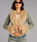 This piece brings trend-right energy to the Scene Stealer Faux Fur Crop Denim Jacket, perfect for fall outfits that stand out.