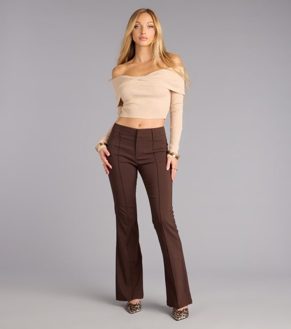 This brown piece brings trend-right energy to the Sleek Polish High-Rise Flare Trouser Pants, perfect for fall outfits that stand out.