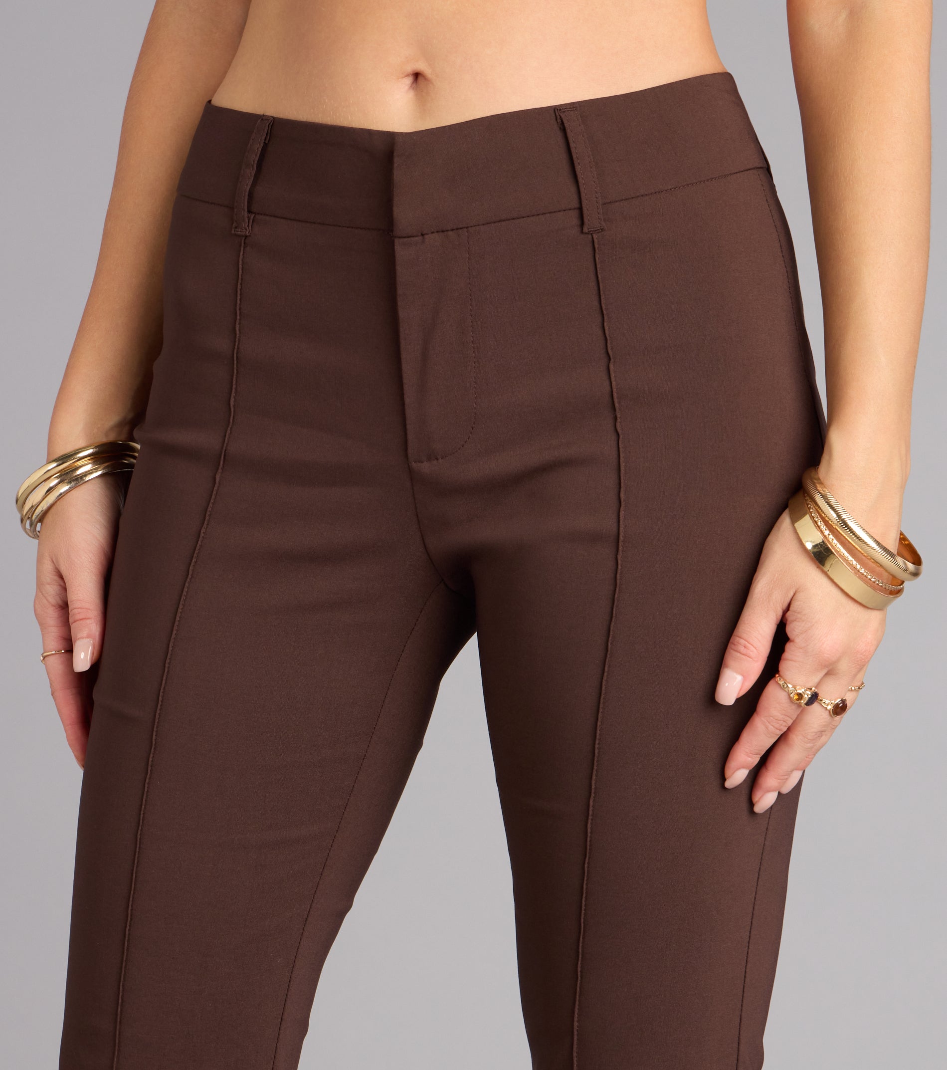 This brown piece brings trend-right energy to the Sleek Polish High-Rise Flare Trouser Pants, perfect for fall outfits that stand out.